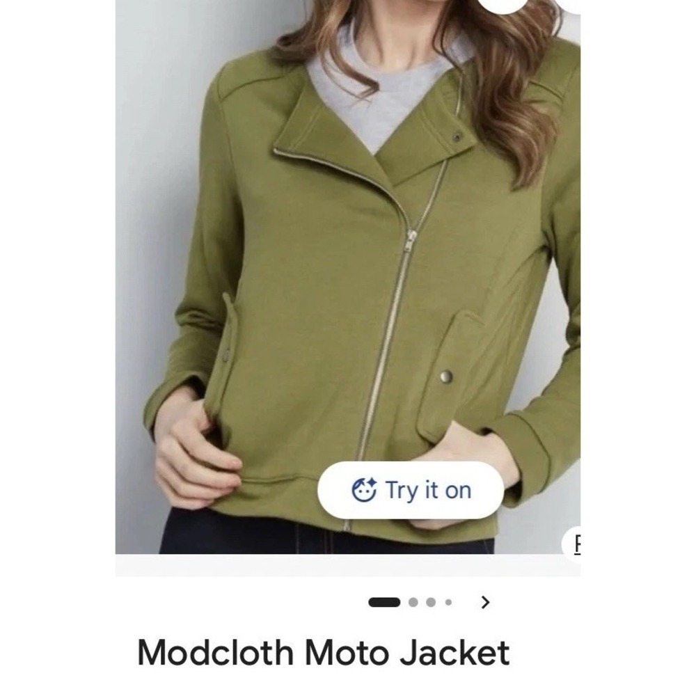 ModCloth‎ Green Knit Moto Jacket 2X Full Zip Lightweight Pockets